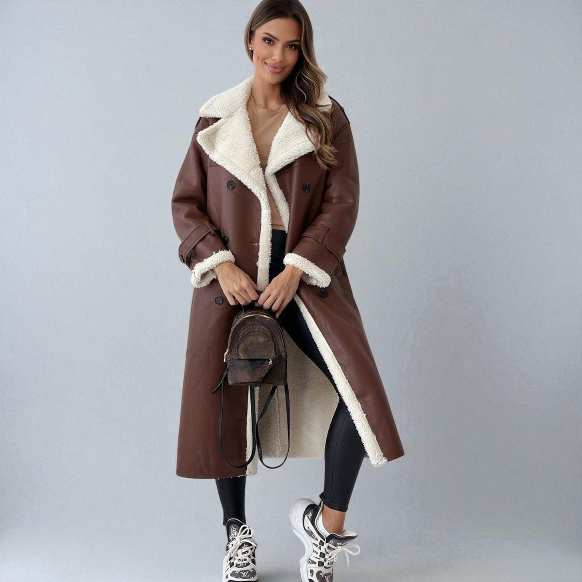 Mara | Women's Teddy Lined Long Winter Coat With Belt