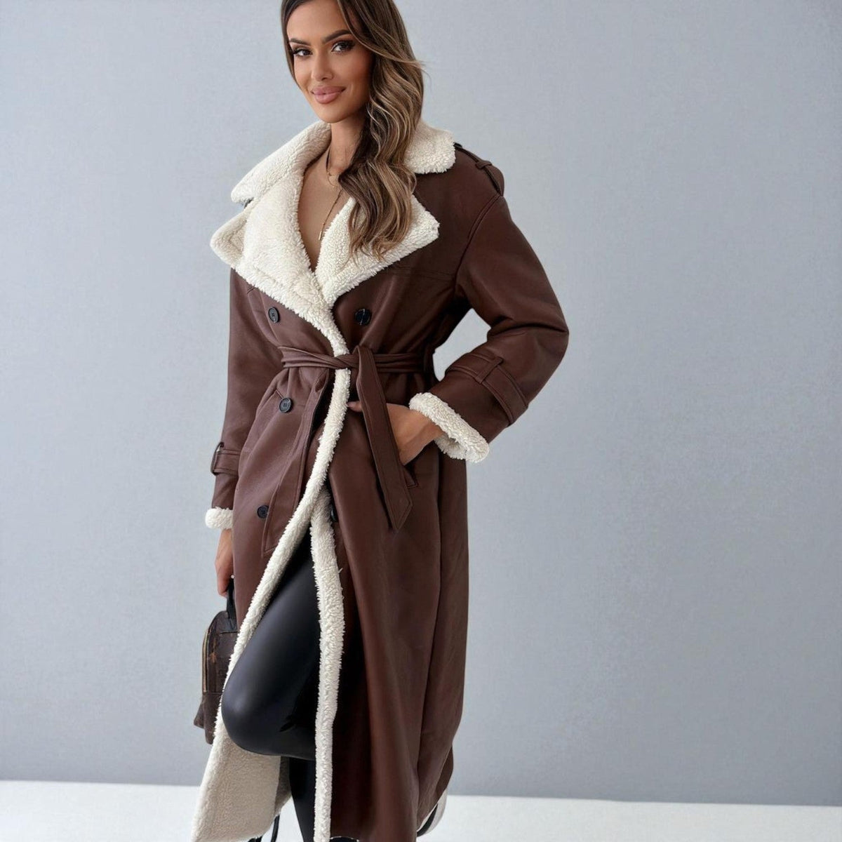 Mara | Women's Teddy Lined Long Winter Coat With Belt