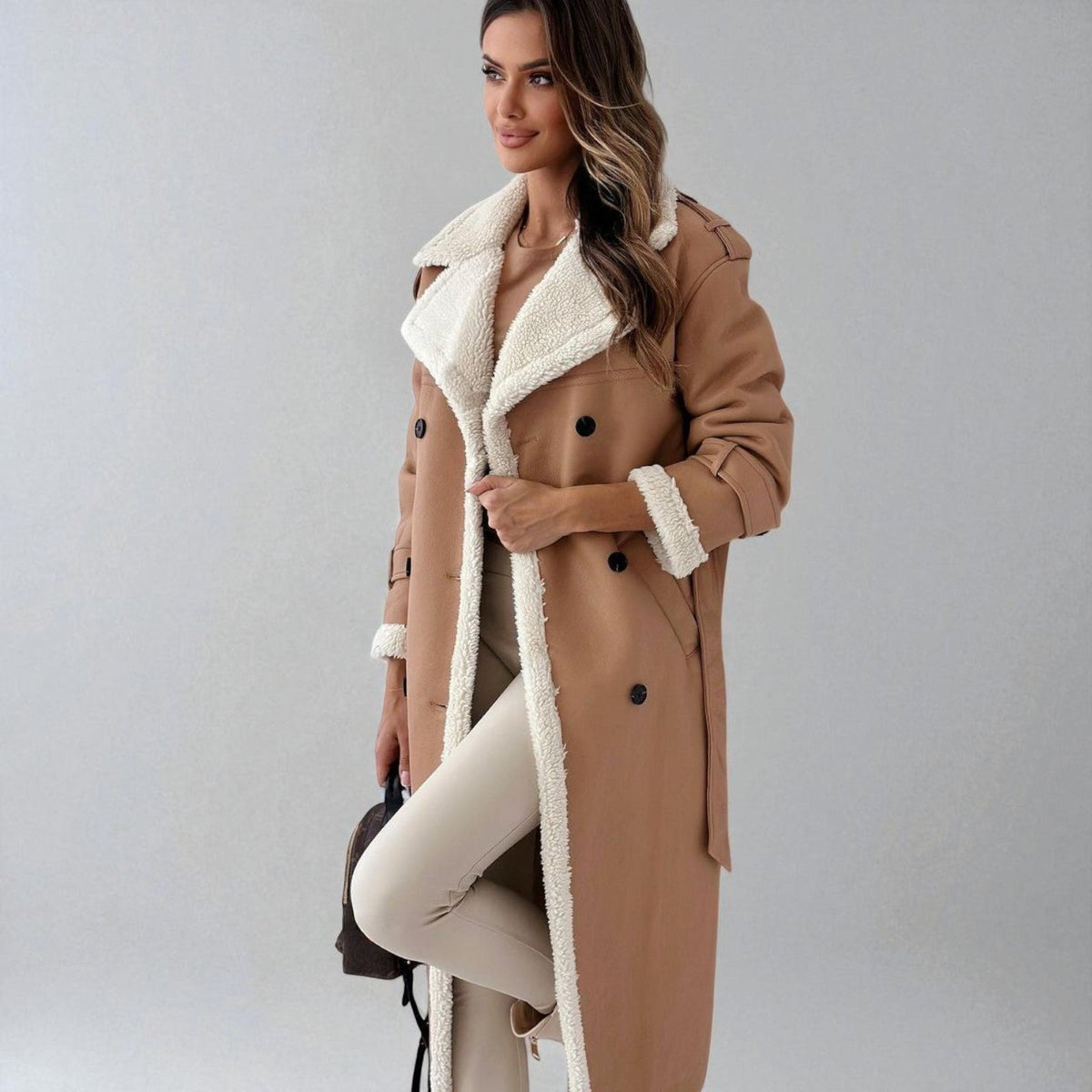 Mara | Women's Teddy Lined Long Winter Coat With Belt