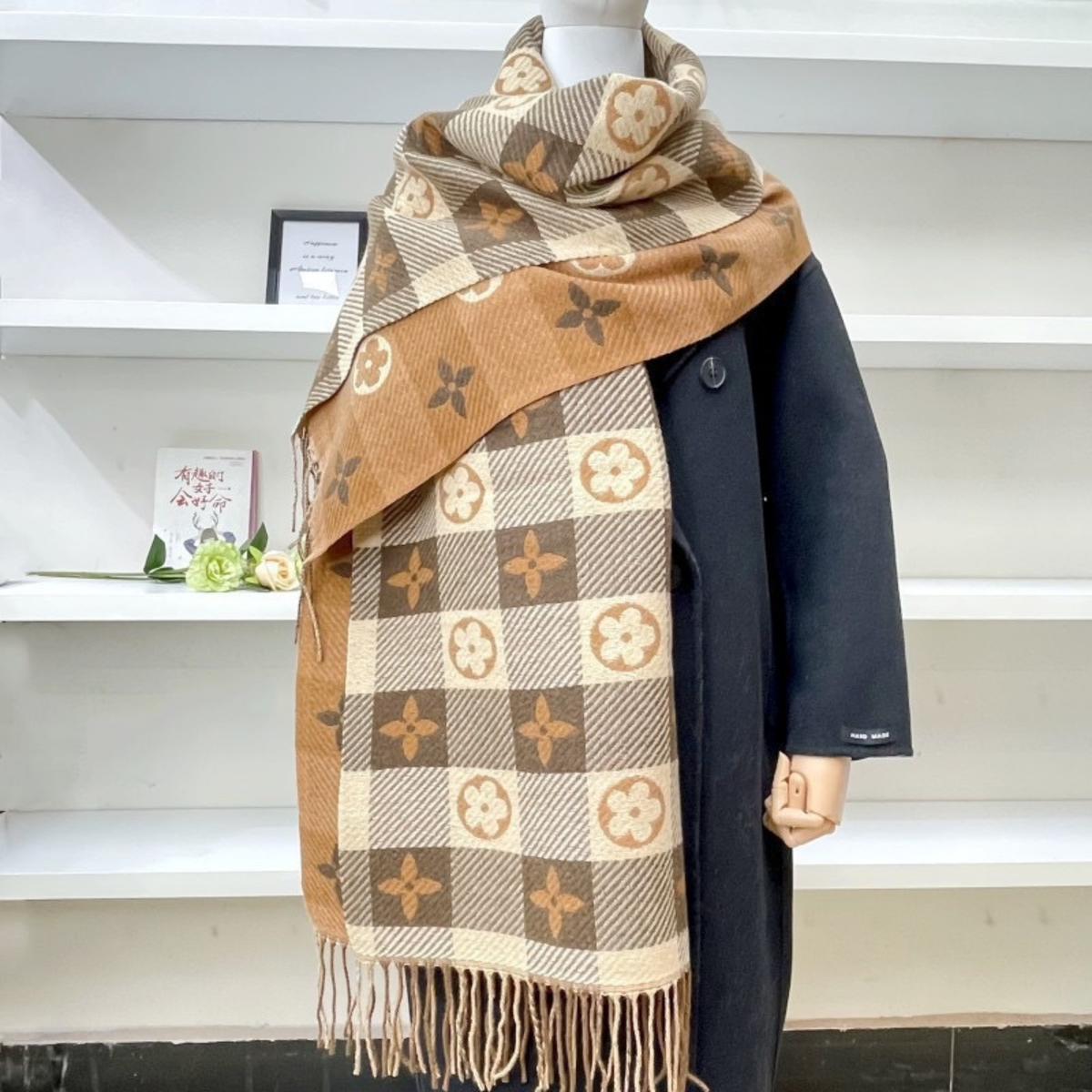 Etta Plaid Scarf Reversible Fringe