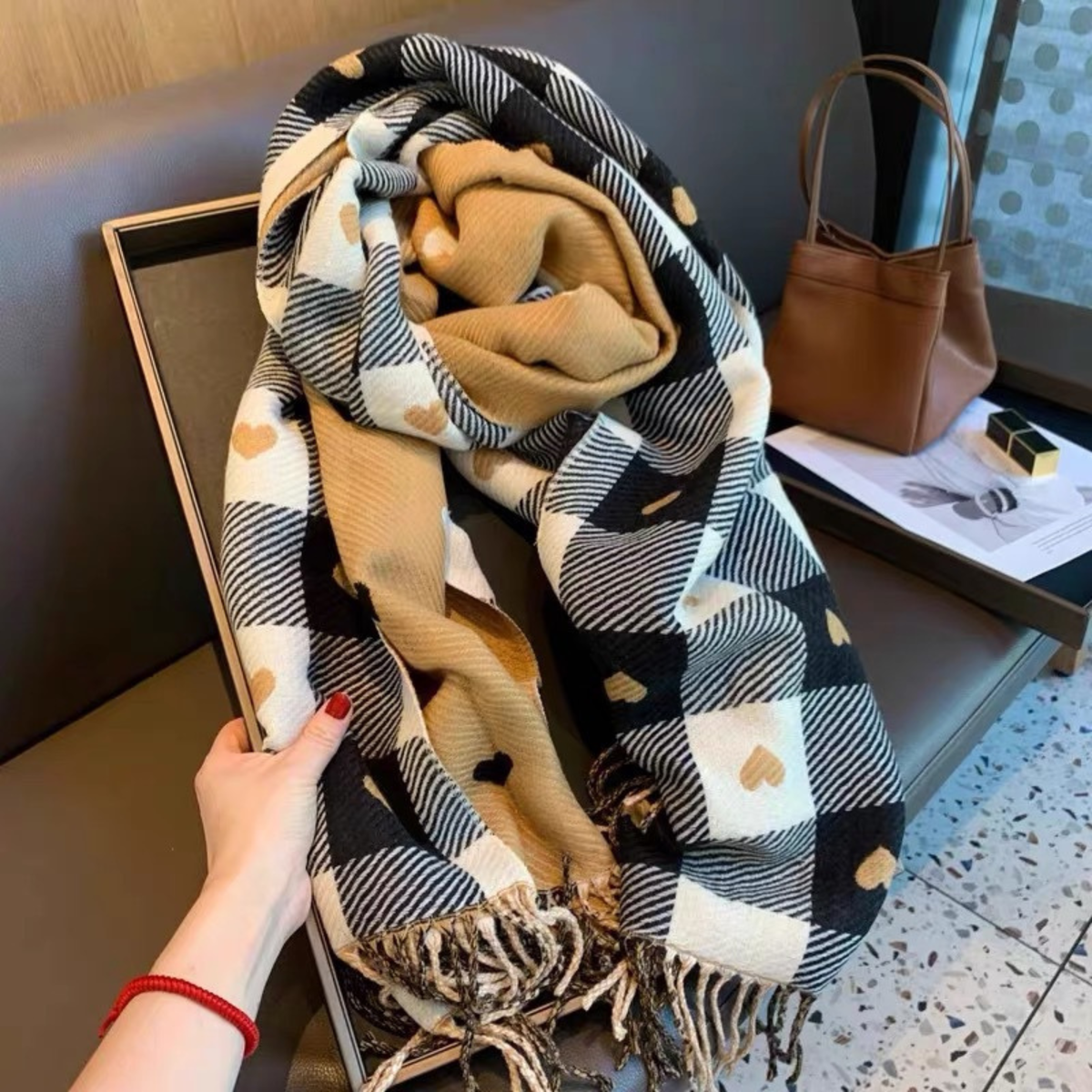 Etta Plaid Scarf Reversible Fringe