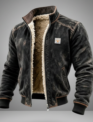 Noah | Leather Outerwear Fluffy Jacket Black