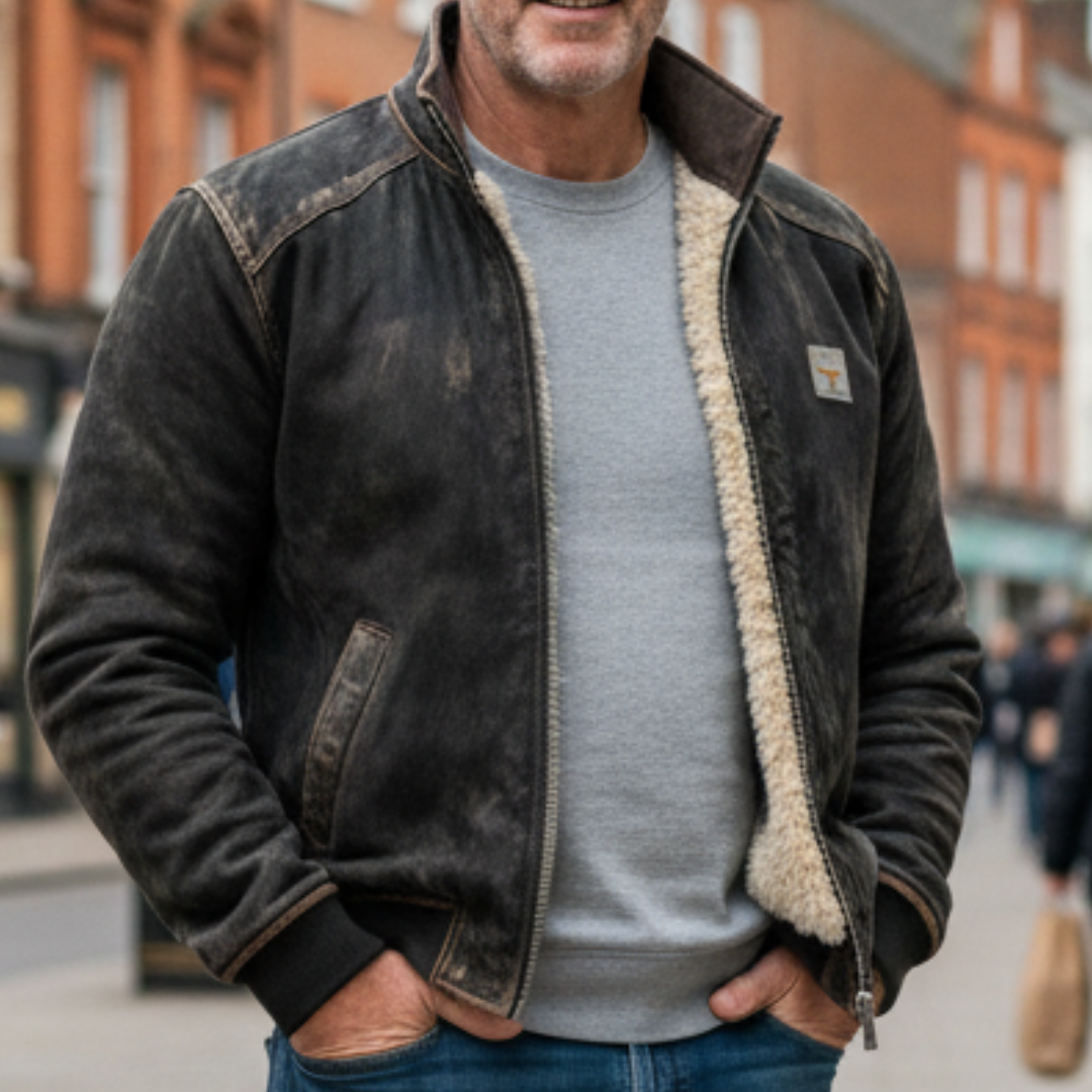 Noah | Leather Outerwear Fluffy Jacket Black