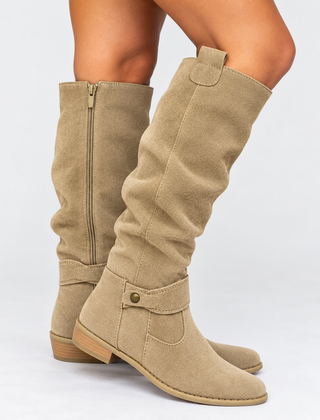 Philippa | Women's Slouchy Suede Knee High Boots With Block Heel