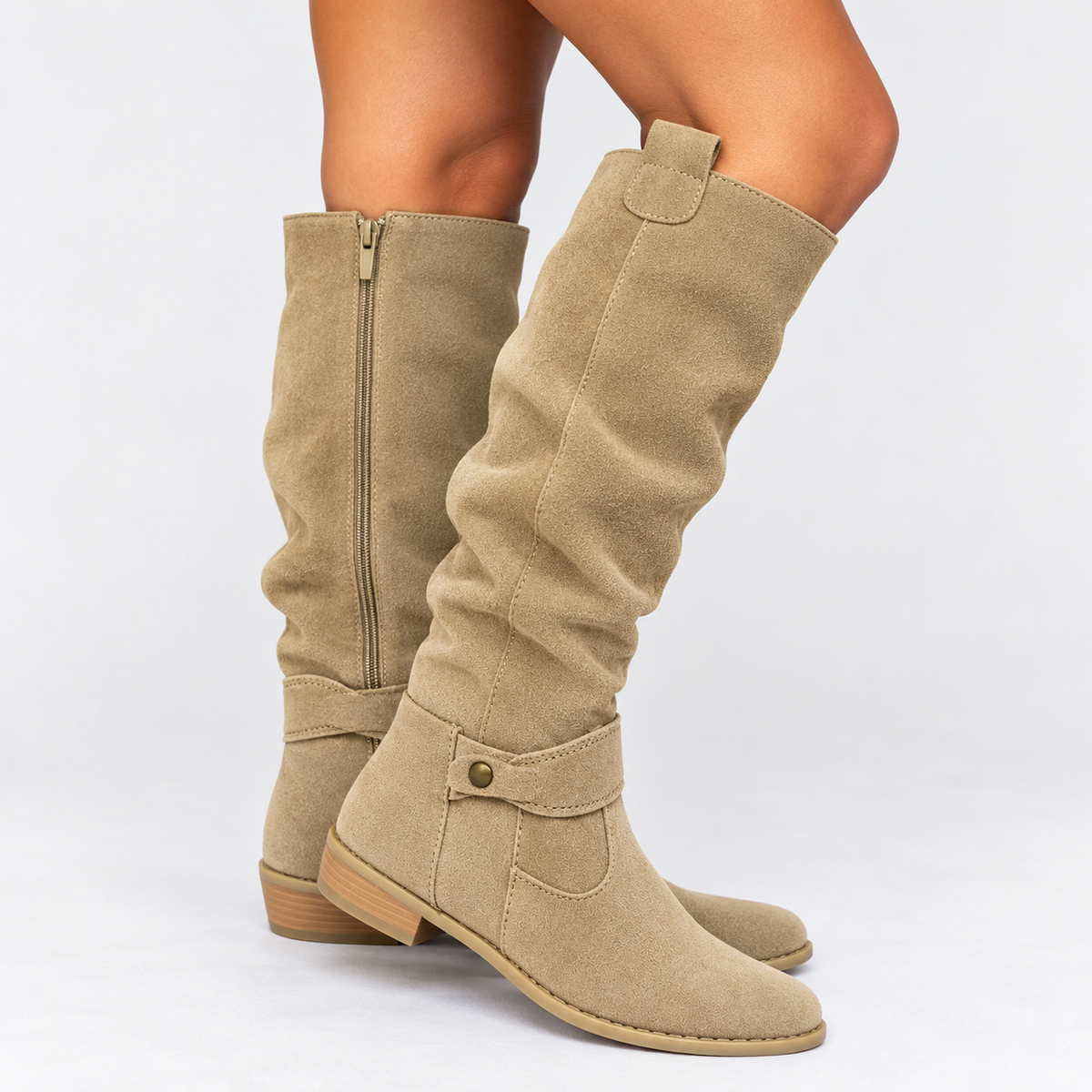 Philippa | Women's Slouchy Suede Knee High Boots With Block Heel