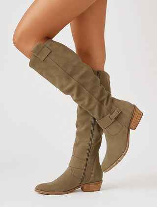 Philippa | Women's Slouchy Suede Knee High Boots With Block Heel