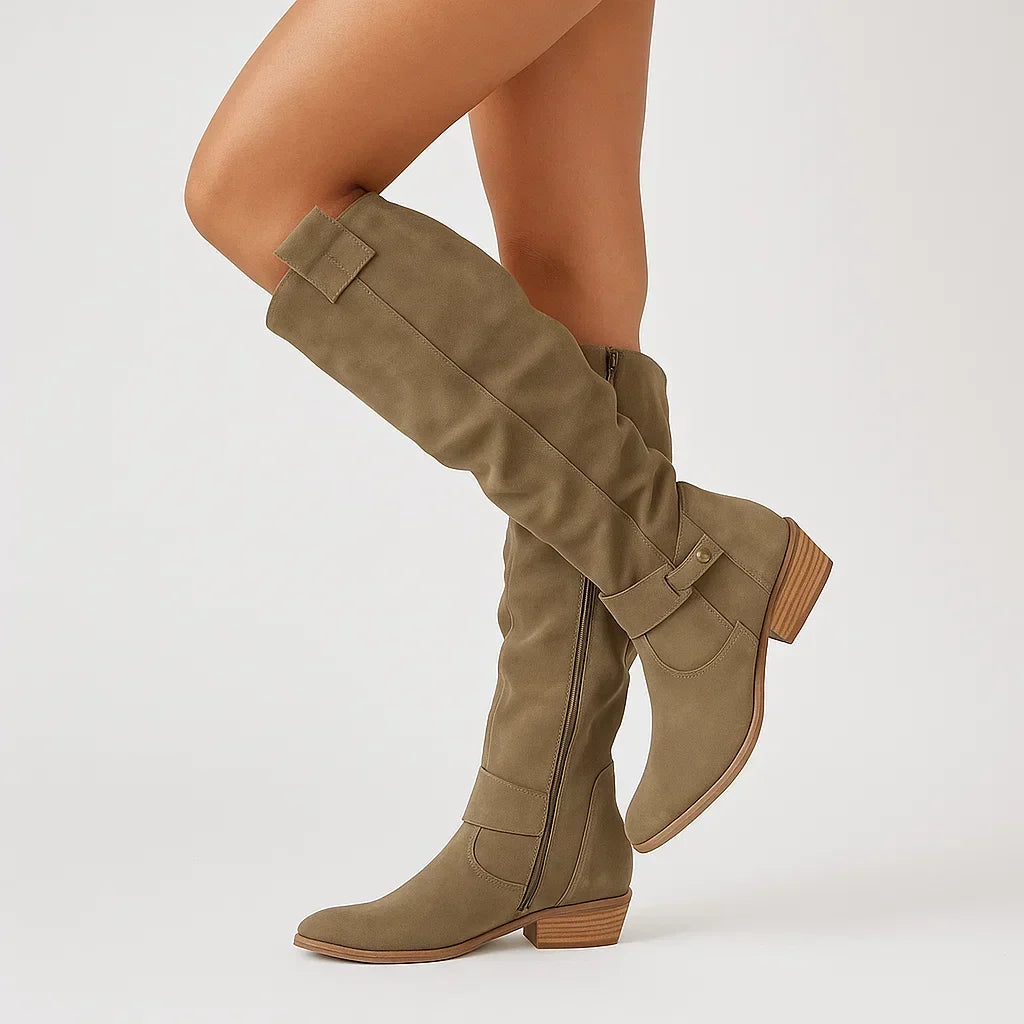Philippa | Women's Slouchy Suede Knee High Boots With Block Heel