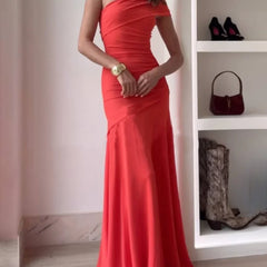 Asymmetrical ruched one-shoulder maxi dress