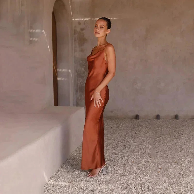 Cowl neck satin maxi dress 8