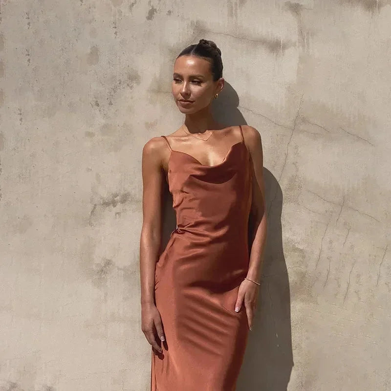 Cowl neck satin maxi dress 2