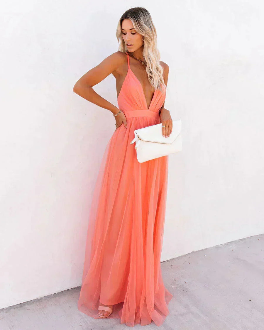 Backless maxi dress with thin straps 2