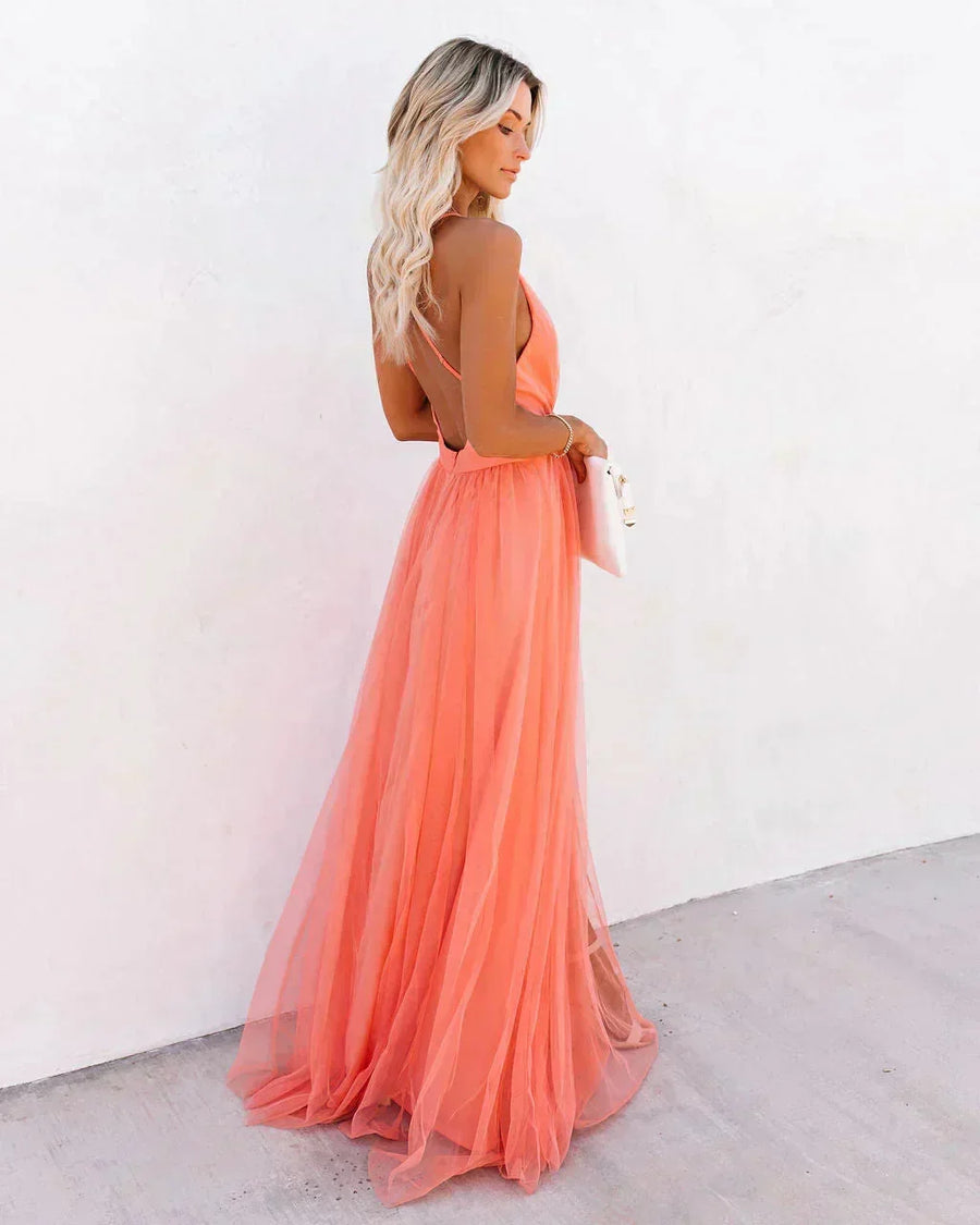 Backless maxi dress with thin straps 1