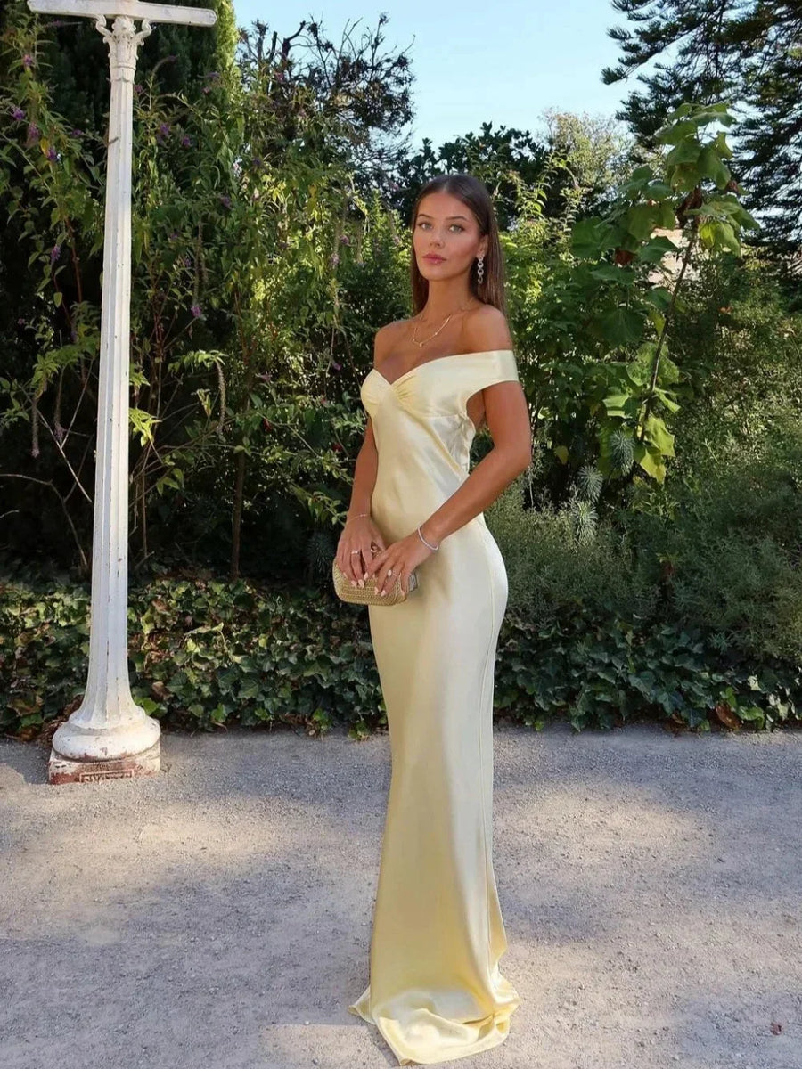 Off shoulder satin maxi dress 1