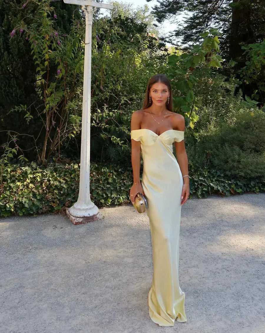 Off shoulder satin maxi dress 2