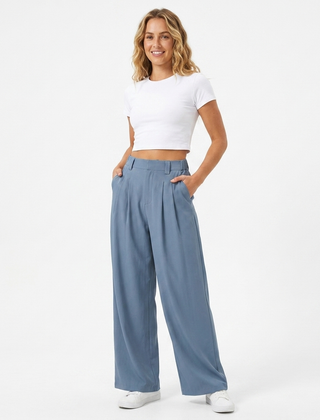 Verity | Women's High Waisted Pleated Wide Leg Pants
