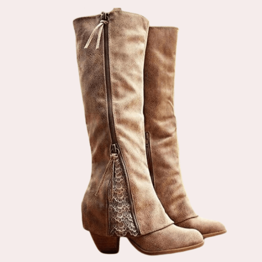 Knee High Heeled Boots Women Zip Up