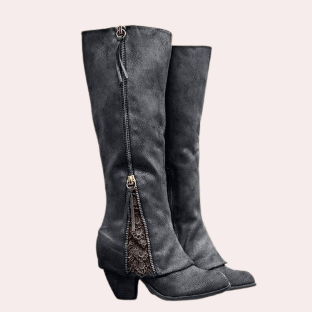 Knee High Heeled Boots Women Zip Up - View 2