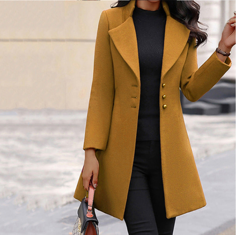 Ladies Long Wool Coat Notch Lapel - View 2