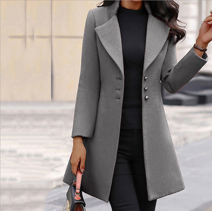 Ladies Long Wool Coat Notch Lapel - View 3