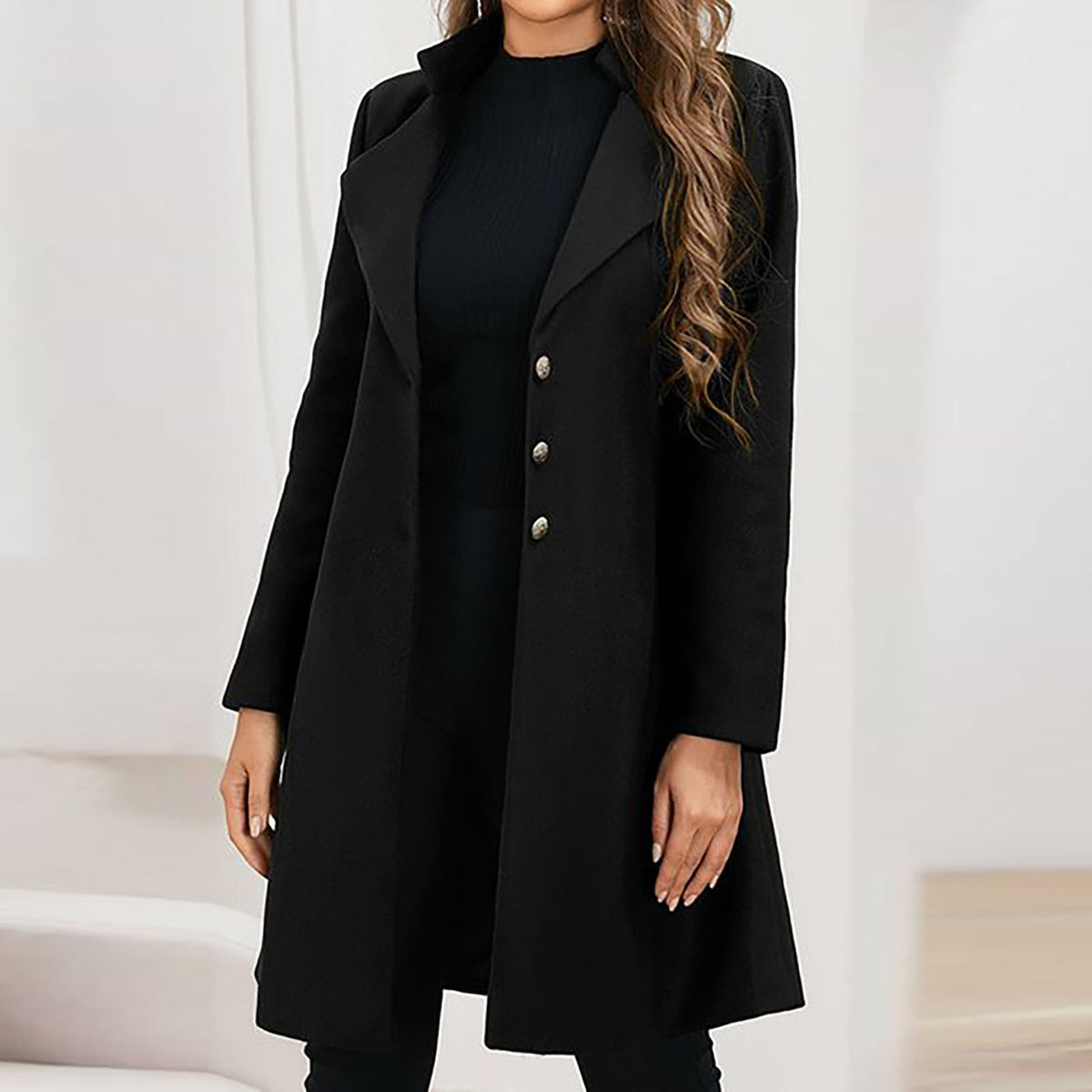 Ladies Long Wool Coat Notch Lapel - View 5
