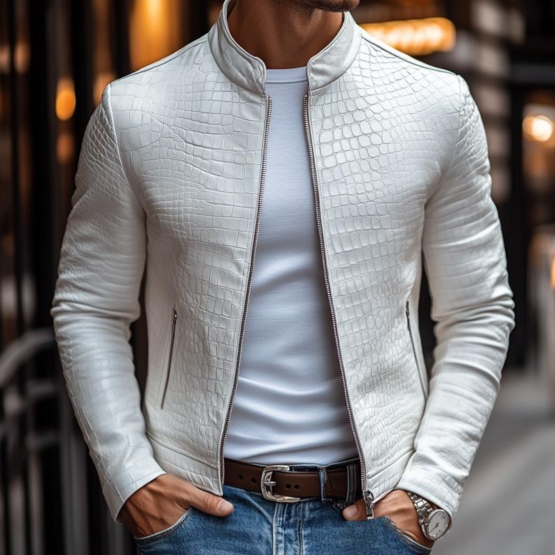 Mens Leather Bomber Jacket Textured