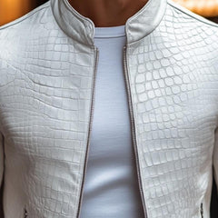 Mens Leather Bomber Jacket Textured - View 2