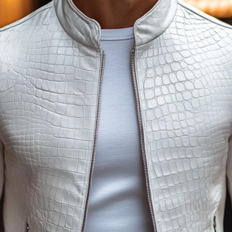 Mens Leather Bomber Jacket Textured - View 2