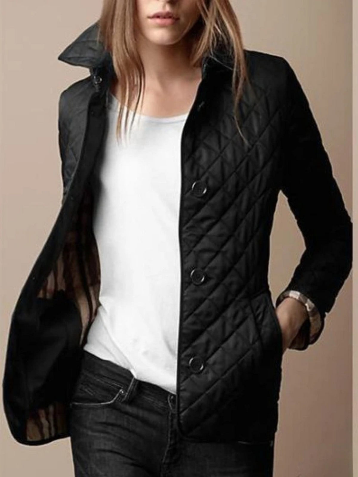 Diamond Quilted Jacket Women Stand Collar