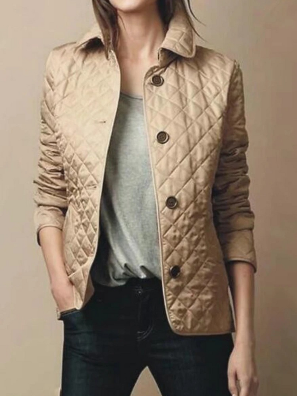 Diamond Quilted Jacket Women Stand Collar - View 13