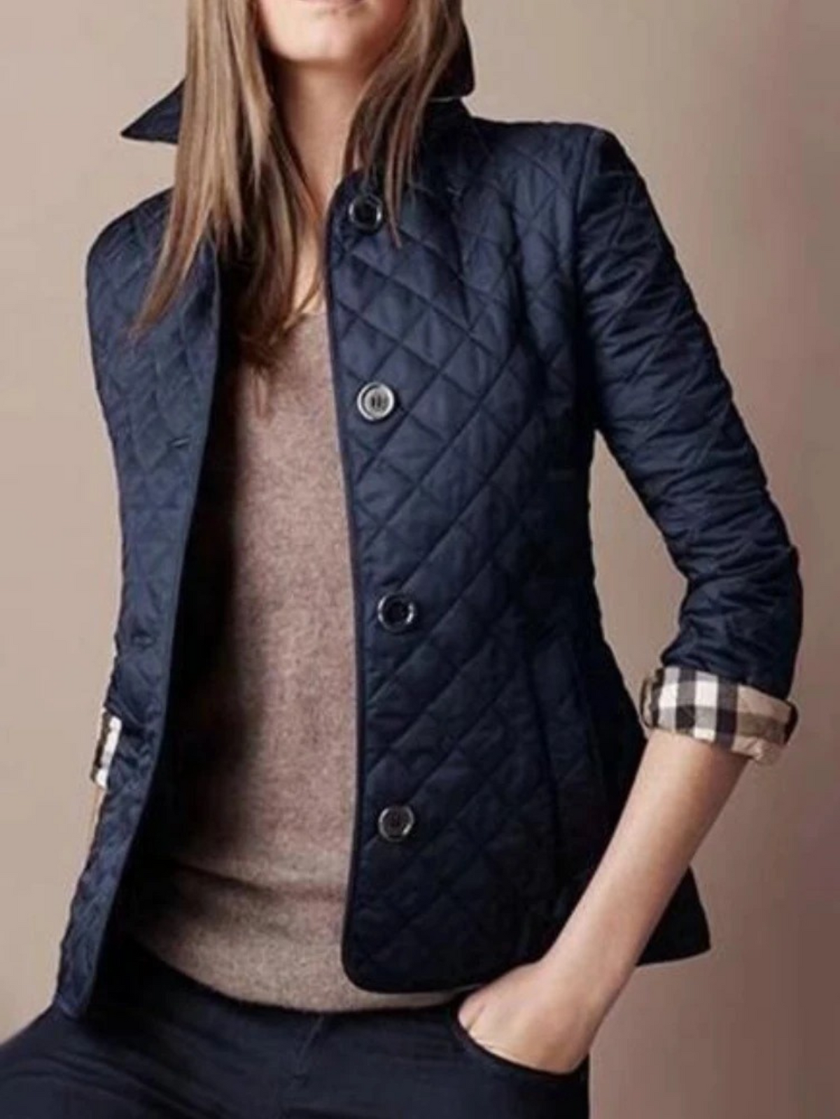 Diamond Quilted Jacket Women Stand Collar - View 7