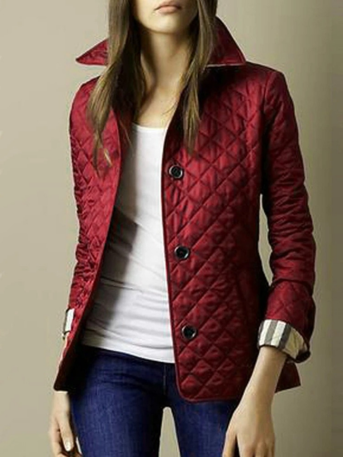 Diamond Quilted Jacket Women Stand Collar - View 8