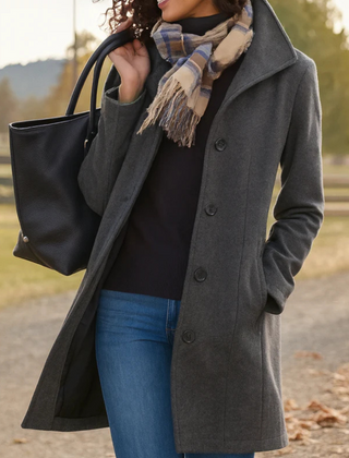 Womens Wool Coat Single Breasted - View 2