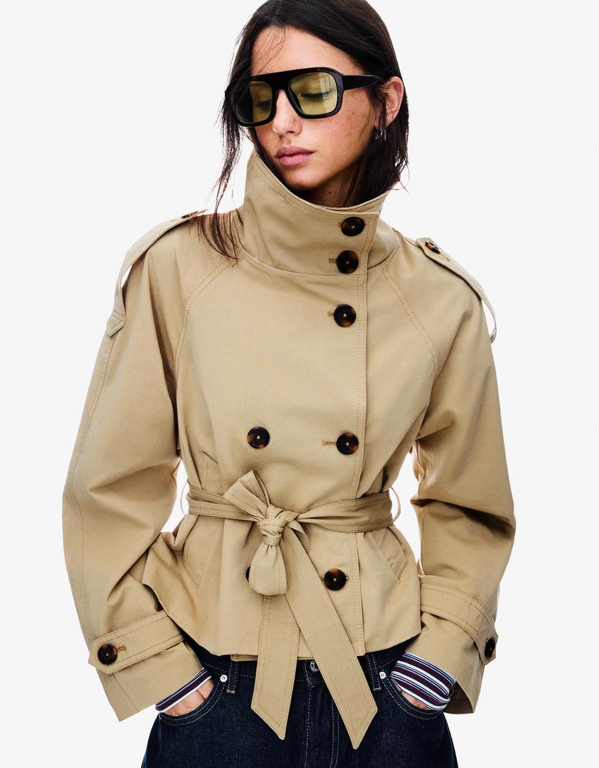 Cropped Trench Coat Women Belted