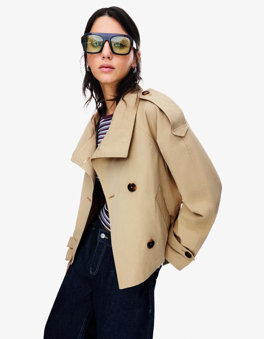 Cropped Trench Coat Women Belted - View 2