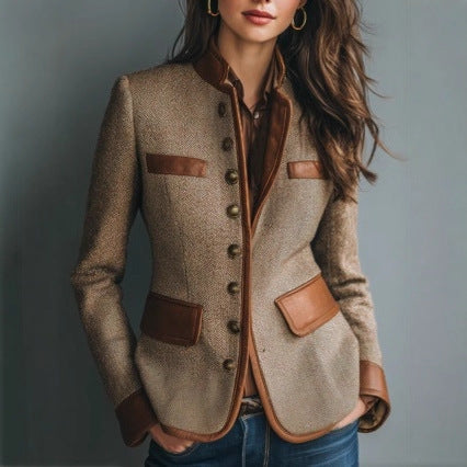 Tweed Blazer Jacket Women Autumn