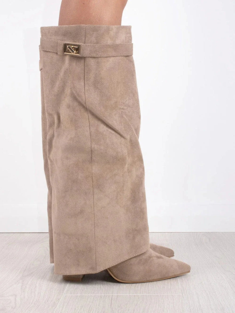 Fold Over Knee High Boots Women Suede - View 10