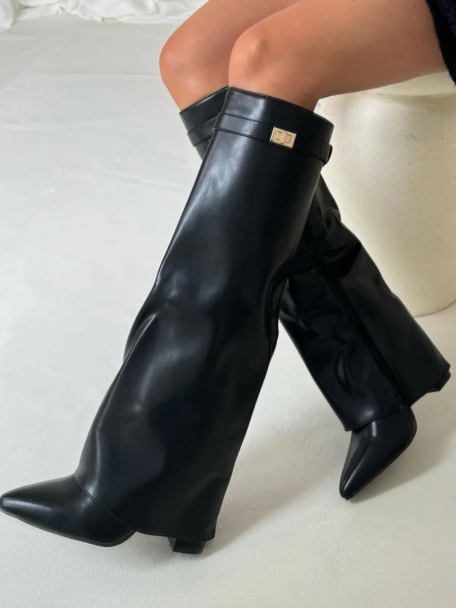 Fold Over Knee High Boots Women Suede - View 14