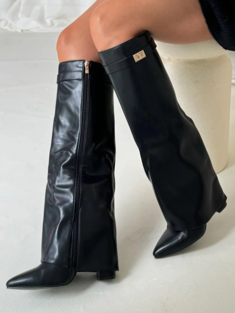 Fold Over Knee High Boots Women Suede - View 15