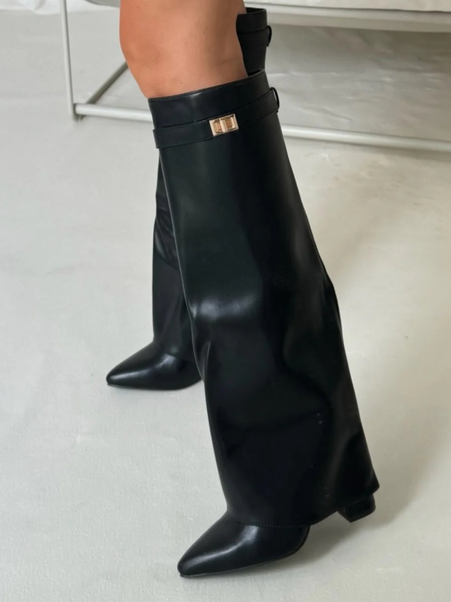 Fold Over Knee High Boots Women Suede - View 16