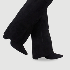 Fold Over Knee High Boots Women Suede - View 2