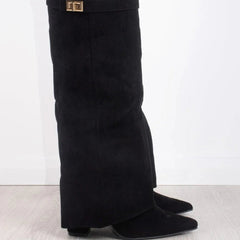Fold Over Knee High Boots Women Suede - View 3