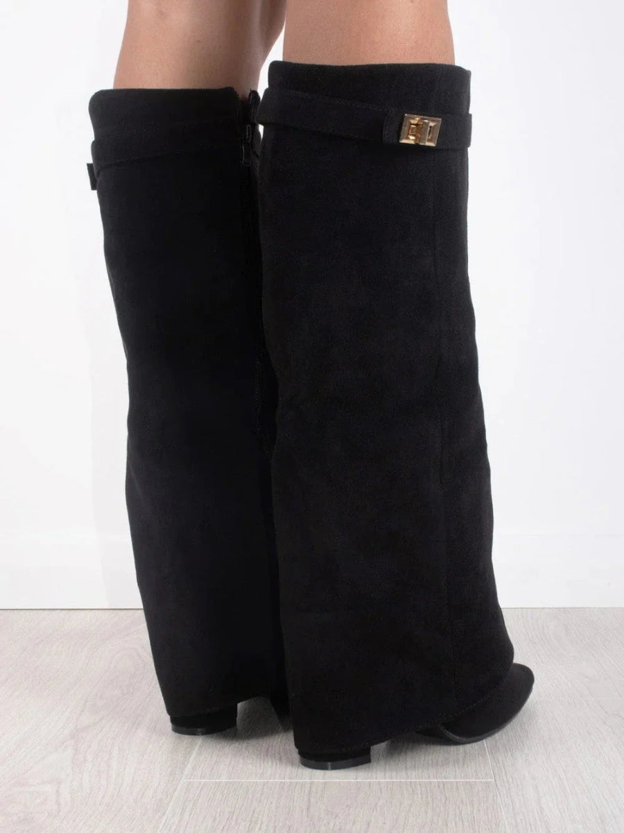 Fold Over Knee High Boots Women Suede - View 6
