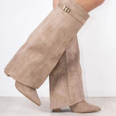 Fold Over Knee High Boots Women Suede - View 7