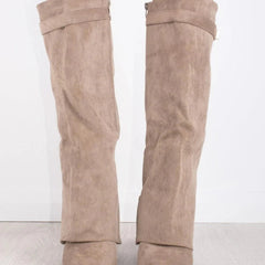 Fold Over Knee High Boots Women Suede - View 8