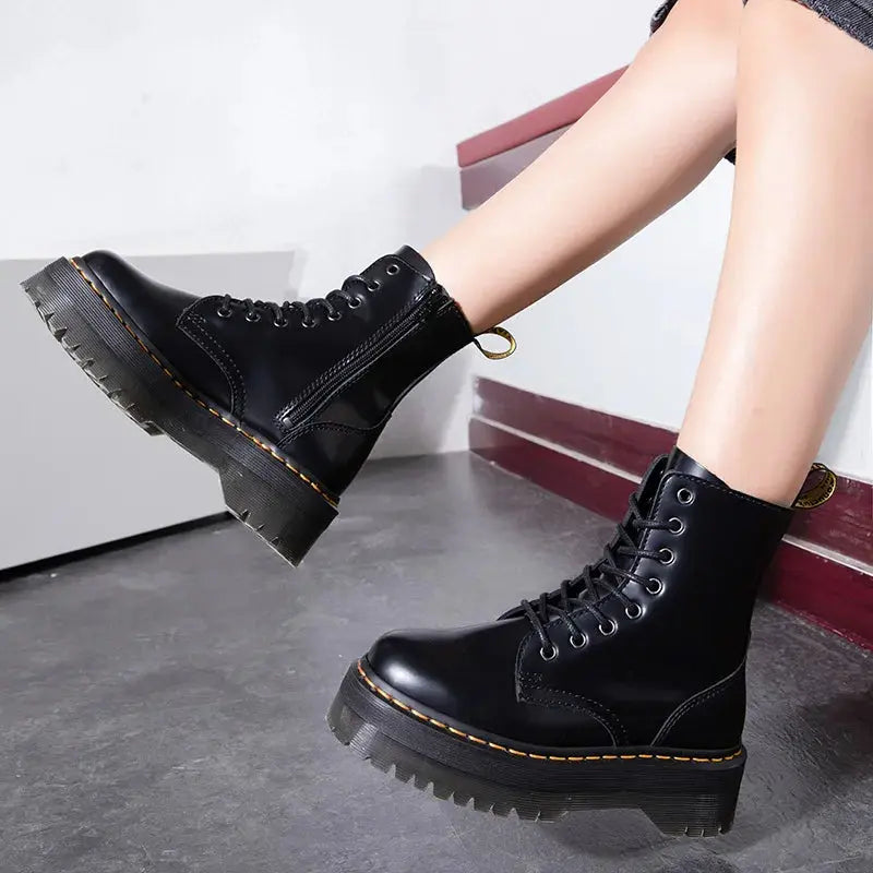 Platform Combat Boots Women Lace Up - View 2