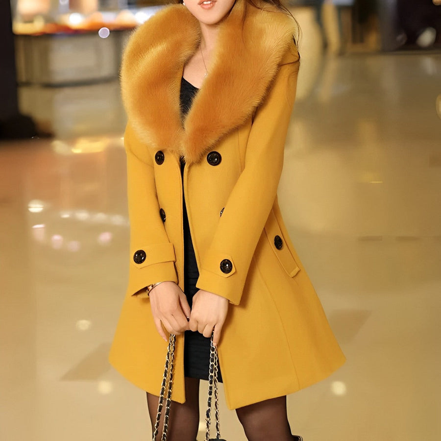 Faux Fur Collar Wool Coat Women