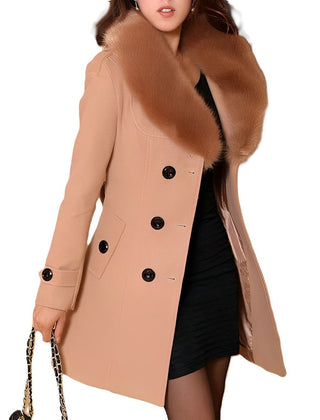 Faux Fur Collar Wool Coat Women - View 5