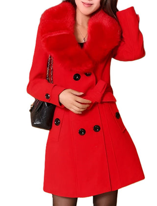 Faux Fur Collar Wool Coat Women - View 6