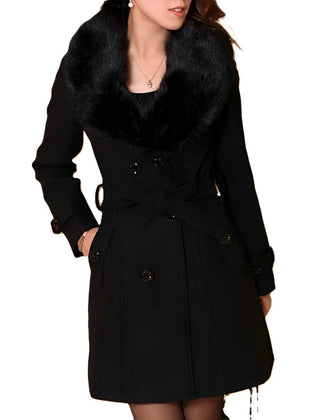 Faux Fur Collar Wool Coat Women - View 7