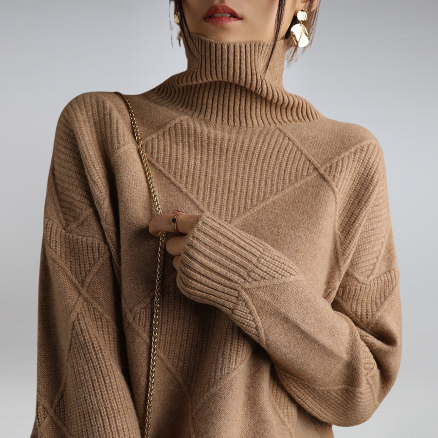Diamond Knit Turtleneck Sweater Women